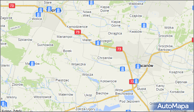 mapa Chrzanów gmina Pacanów, Chrzanów gmina Pacanów na mapie Targeo