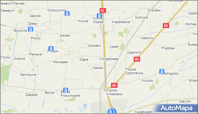 mapa Chrząstówek gmina Łęczyca, Chrząstówek gmina Łęczyca na mapie Targeo