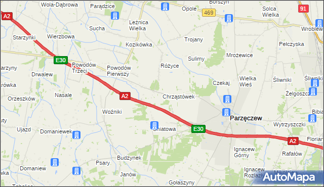 mapa Chrząstówek gmina Parzęczew, Chrząstówek gmina Parzęczew na mapie Targeo