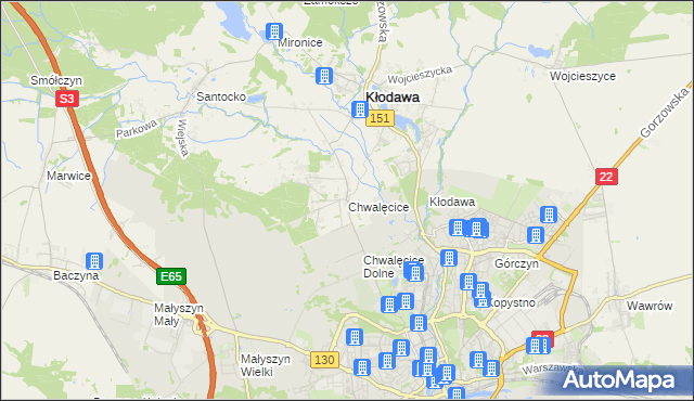 mapa Chwalęcice gmina Kłodawa, Chwalęcice gmina Kłodawa na mapie Targeo