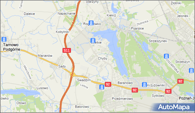mapa Chyby gmina Tarnowo Podgórne, Chyby gmina Tarnowo Podgórne na mapie Targeo