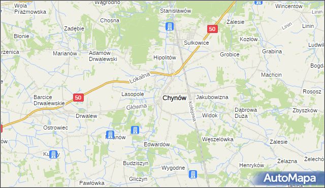 mapa Chynów powiat grójecki, Chynów powiat grójecki na mapie Targeo