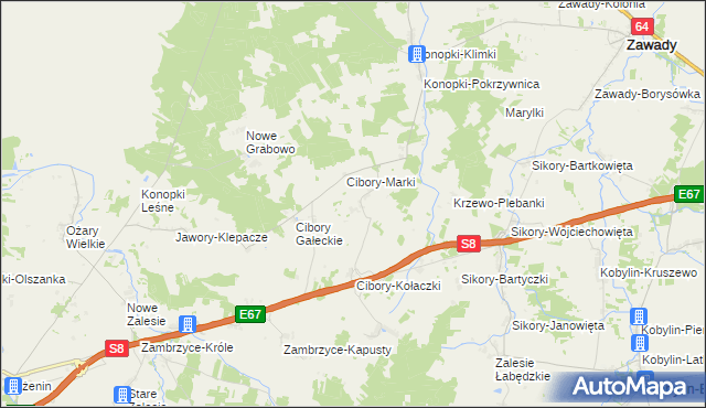 mapa Cibory-Krupy, Cibory-Krupy na mapie Targeo