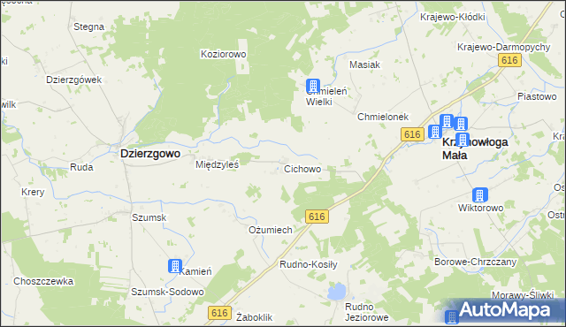 mapa Cichowo gmina Krzynowłoga Mała, Cichowo gmina Krzynowłoga Mała na mapie Targeo