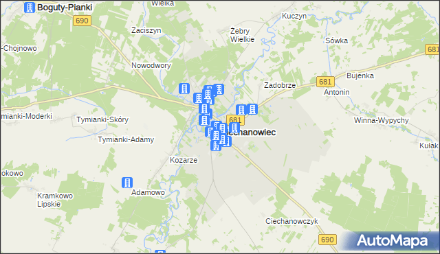 mapa Ciechanowiec, Ciechanowiec na mapie Targeo