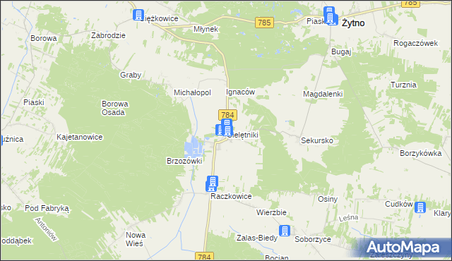 mapa Cielętniki gmina Dąbrowa Zielona, Cielętniki gmina Dąbrowa Zielona na mapie Targeo