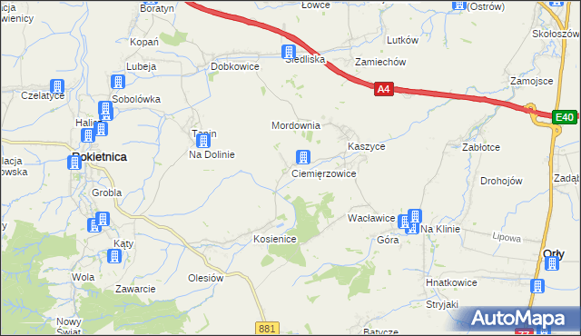 mapa Ciemięrzowice, Ciemięrzowice na mapie Targeo