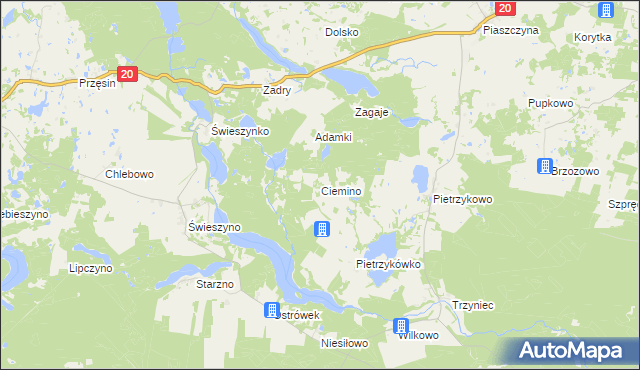 mapa Ciemino gmina Koczała, Ciemino gmina Koczała na mapie Targeo