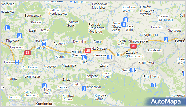mapa Cieniawa, Cieniawa na mapie Targeo