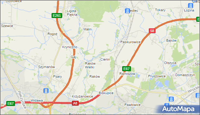 mapa Cienin gmina Wisznia Mała, Cienin gmina Wisznia Mała na mapie Targeo