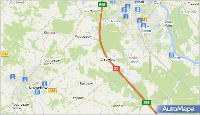 mapa Ciepielów gmina Nowa Sól, Ciepielów gmina Nowa Sól na mapie Targeo