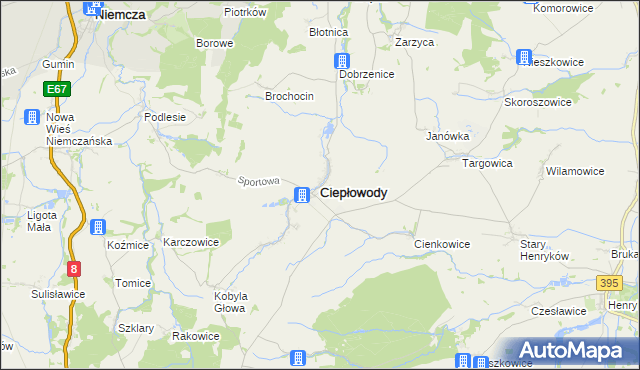 mapa Ciepłowody, Ciepłowody na mapie Targeo