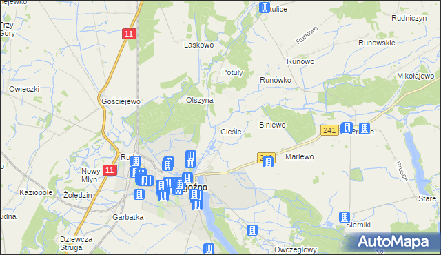 mapa Cieśle gmina Rogoźno, Cieśle gmina Rogoźno na mapie Targeo