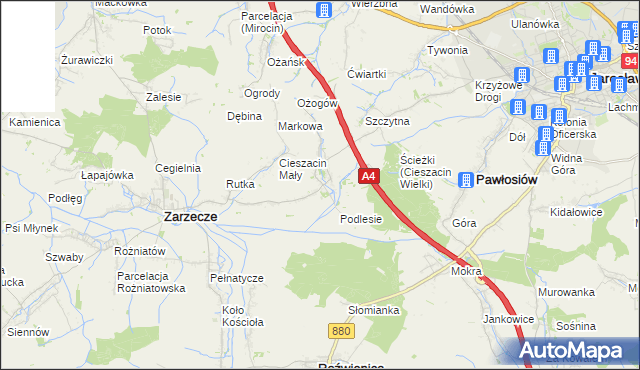 mapa Cieszacin Wielki, Cieszacin Wielki na mapie Targeo