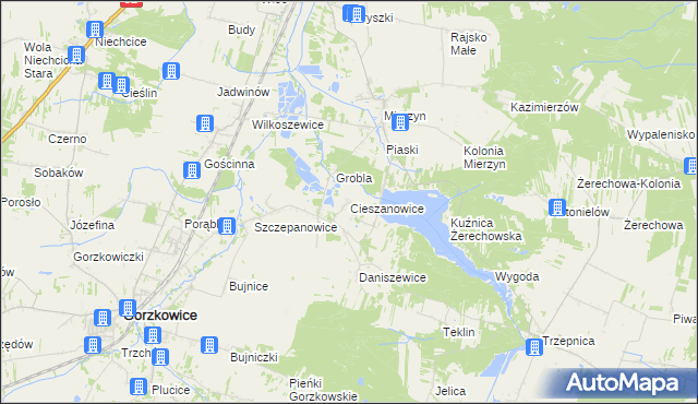 mapa Cieszanowice gmina Gorzkowice, Cieszanowice gmina Gorzkowice na mapie Targeo