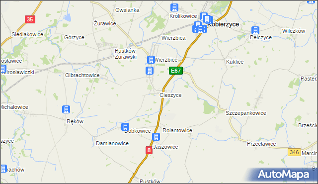 mapa Cieszyce gmina Kobierzyce, Cieszyce gmina Kobierzyce na mapie Targeo