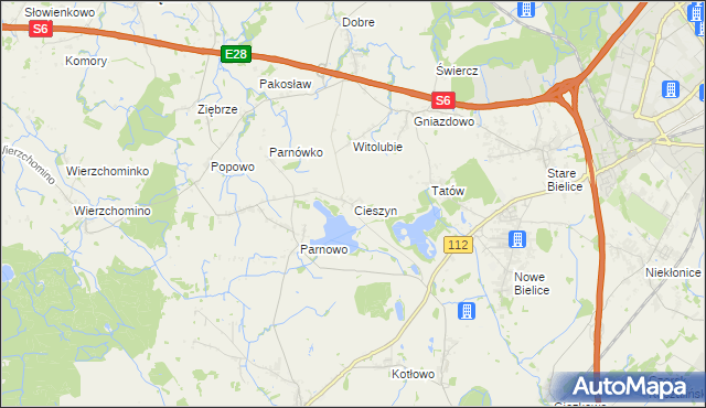 mapa Cieszyn gmina Biesiekierz, Cieszyn gmina Biesiekierz na mapie Targeo