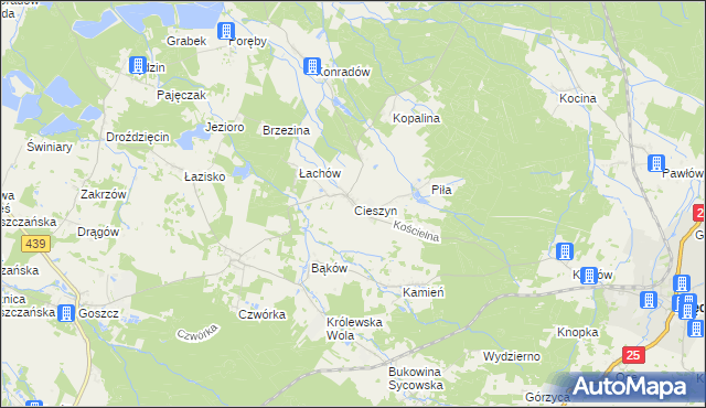 mapa Cieszyn gmina Sośnie, Cieszyn gmina Sośnie na mapie Targeo