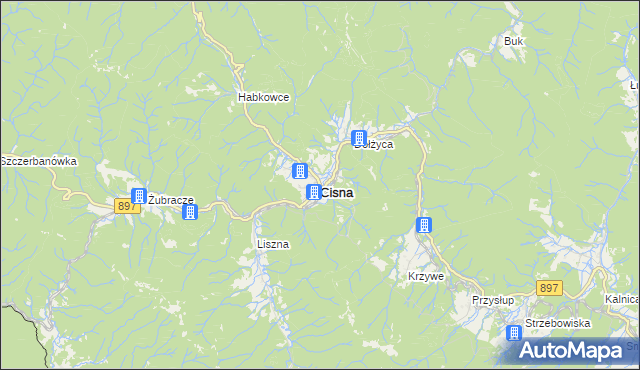 mapa Cisna, Cisna na mapie Targeo