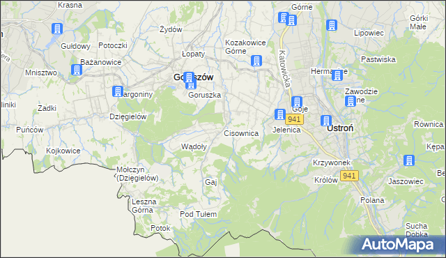 mapa Cisownica, Cisownica na mapie Targeo
