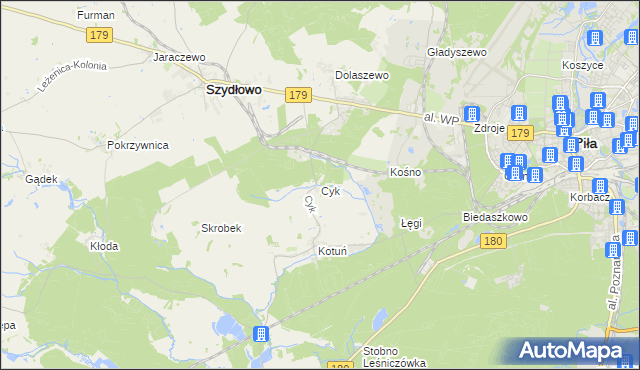 mapa Cyk gmina Szydłowo, Cyk gmina Szydłowo na mapie Targeo