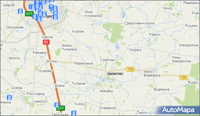 mapa Czachów gmina Jasieniec, Czachów gmina Jasieniec na mapie Targeo