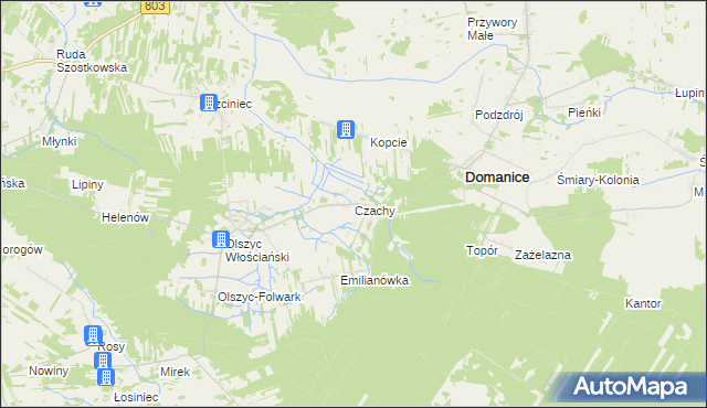 mapa Czachy gmina Domanice, Czachy gmina Domanice na mapie Targeo