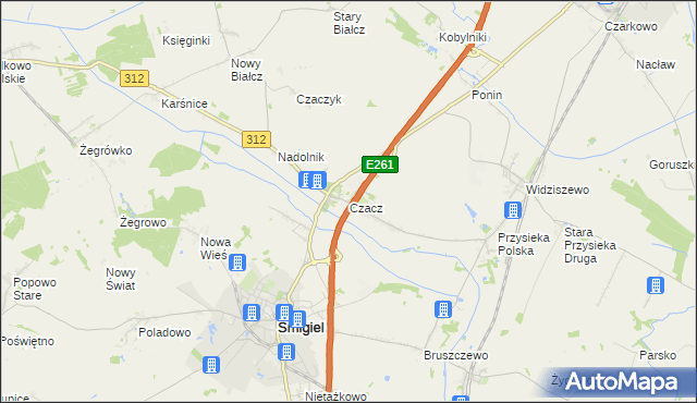 mapa Czacz gmina Śmigiel, Czacz gmina Śmigiel na mapie Targeo