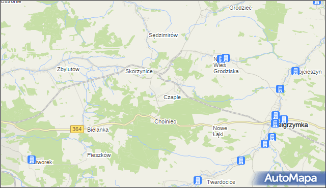 mapa Czaple gmina Pielgrzymka, Czaple gmina Pielgrzymka na mapie Targeo