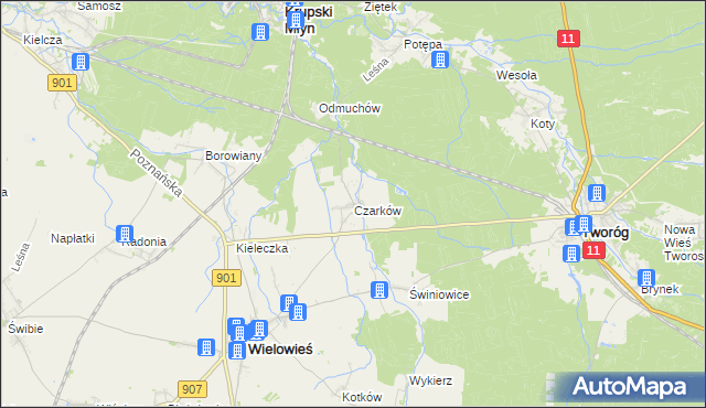 mapa Czarków gmina Wielowieś, Czarków gmina Wielowieś na mapie Targeo