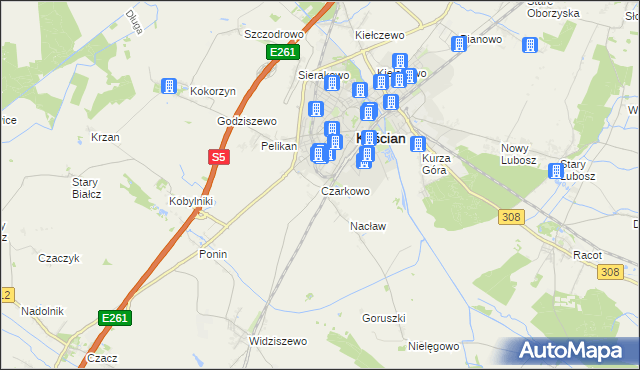 mapa Czarkowo gmina Kościan, Czarkowo gmina Kościan na mapie Targeo