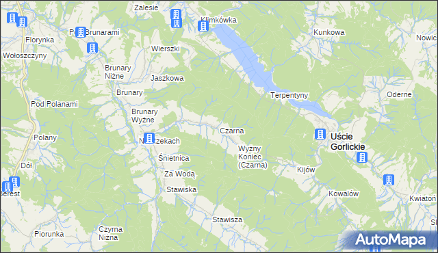 mapa Czarna gmina Uście Gorlickie, Czarna gmina Uście Gorlickie na mapie Targeo