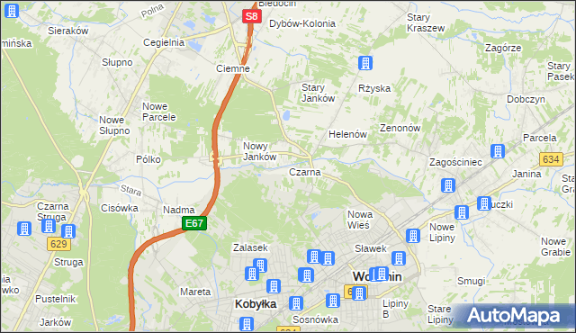 mapa Czarna gmina Wołomin, Czarna gmina Wołomin na mapie Targeo