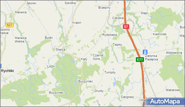 mapa Czarna Góra gmina Pasłęk, Czarna Góra gmina Pasłęk na mapie Targeo