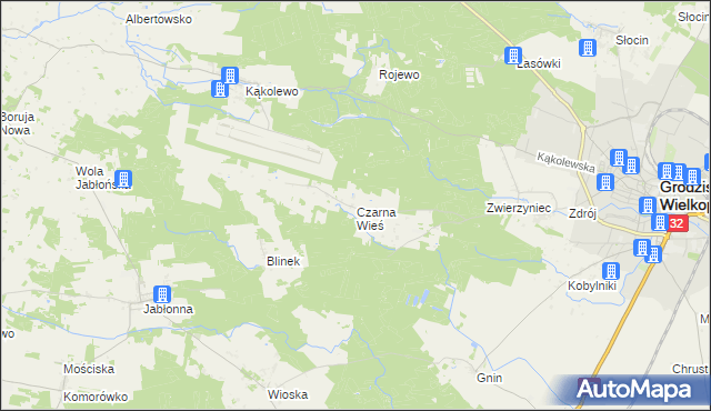 mapa Czarna Wieś gmina Grodzisk Wielkopolski, Czarna Wieś gmina Grodzisk Wielkopolski na mapie Targeo