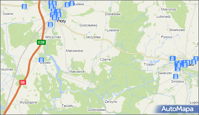 mapa Czarne gmina Płoty, Czarne gmina Płoty na mapie Targeo