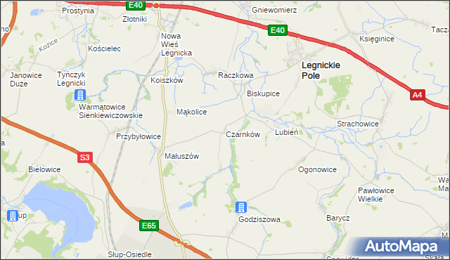 mapa Czarnków gmina Legnickie Pole, Czarnków gmina Legnickie Pole na mapie Targeo