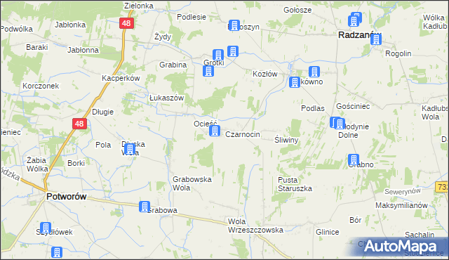 mapa Czarnocin gmina Radzanów, Czarnocin gmina Radzanów na mapie Targeo