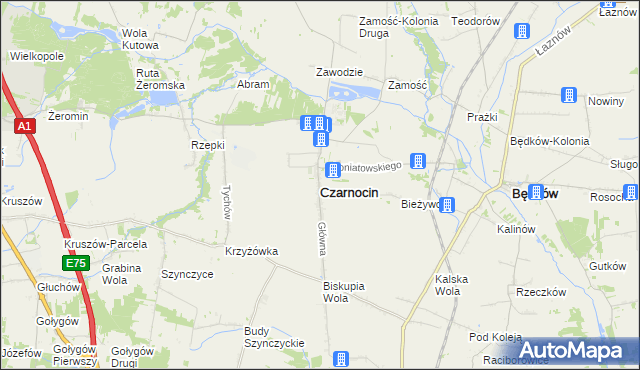 mapa Czarnocin powiat piotrkowski, Czarnocin powiat piotrkowski na mapie Targeo