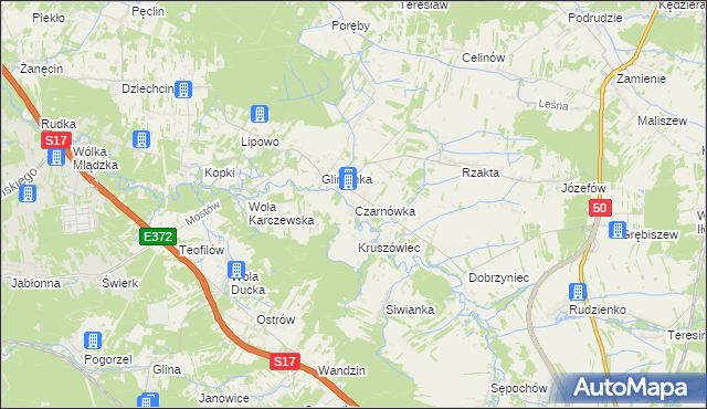 mapa Czarnówka gmina Wiązowna, Czarnówka gmina Wiązowna na mapie Targeo