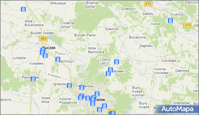 mapa Czarny Las gmina Buczek, Czarny Las gmina Buczek na mapie Targeo