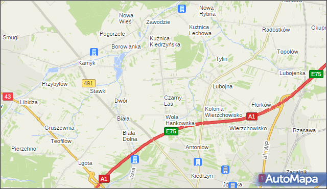 mapa Czarny Las gmina Mykanów, Czarny Las gmina Mykanów na mapie Targeo