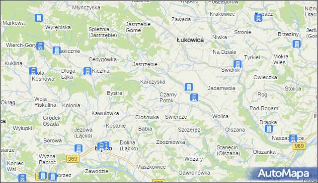 mapa Czarny Potok gmina Łącko, Czarny Potok gmina Łącko na mapie Targeo
