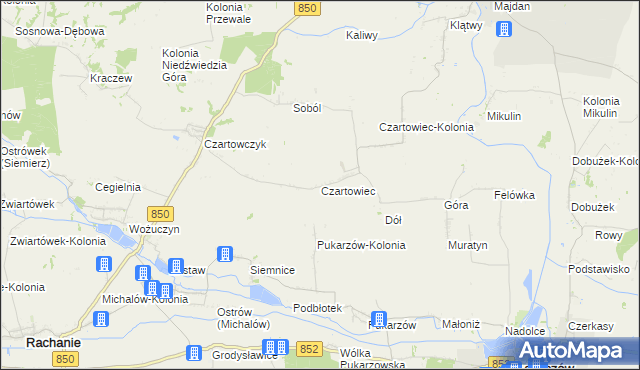 mapa Czartowiec gmina Tyszowce, Czartowiec gmina Tyszowce na mapie Targeo