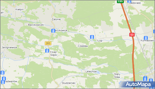 mapa Czasław gmina Otyń, Czasław gmina Otyń na mapie Targeo