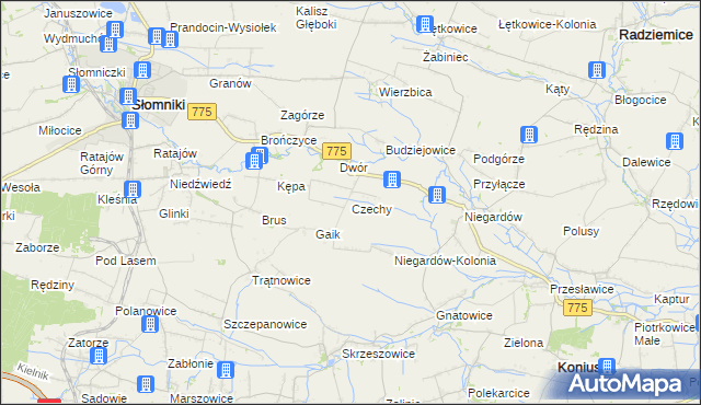 mapa Czechy gmina Słomniki, Czechy gmina Słomniki na mapie Targeo