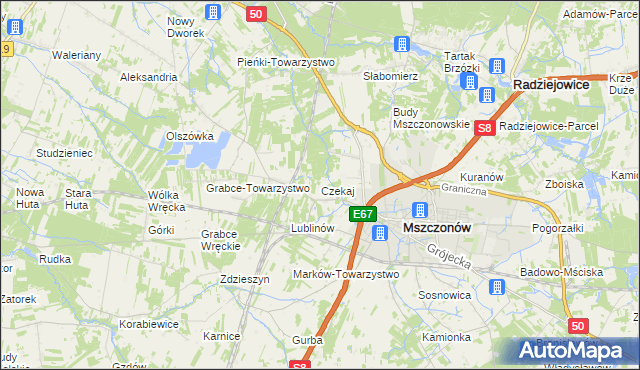 mapa Czekaj gmina Mszczonów, Czekaj gmina Mszczonów na mapie Targeo