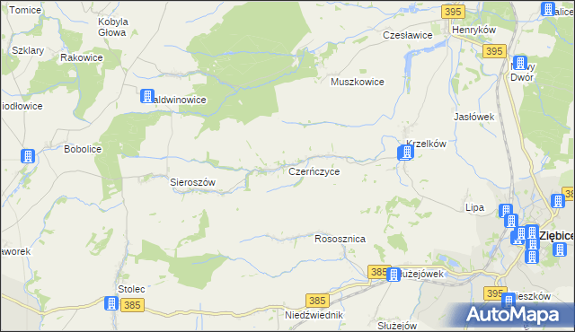 mapa Czerńczyce gmina Ziębice, Czerńczyce gmina Ziębice na mapie Targeo