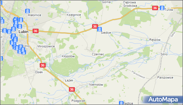 mapa Czerniec gmina Lubin, Czerniec gmina Lubin na mapie Targeo