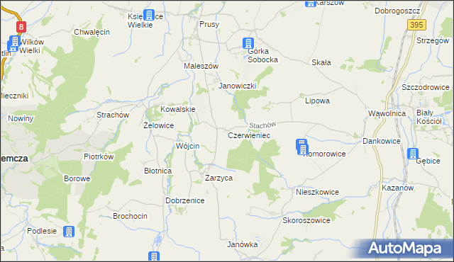 mapa Czerwieniec gmina Kondratowice, Czerwieniec gmina Kondratowice na mapie Targeo